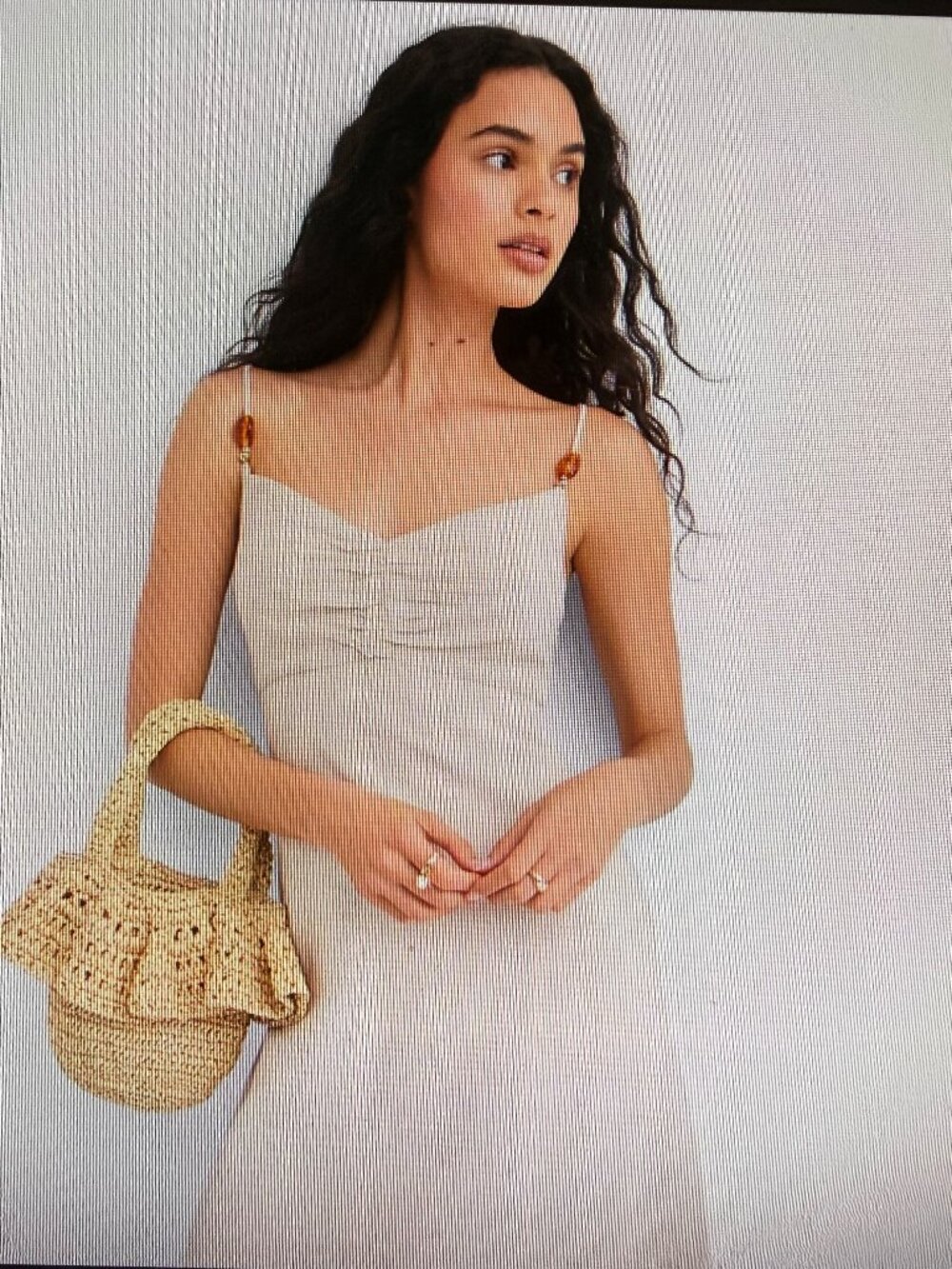 LOFT Beach Beaded Ruched Linen Cotton Maxi Dress New - Size 10